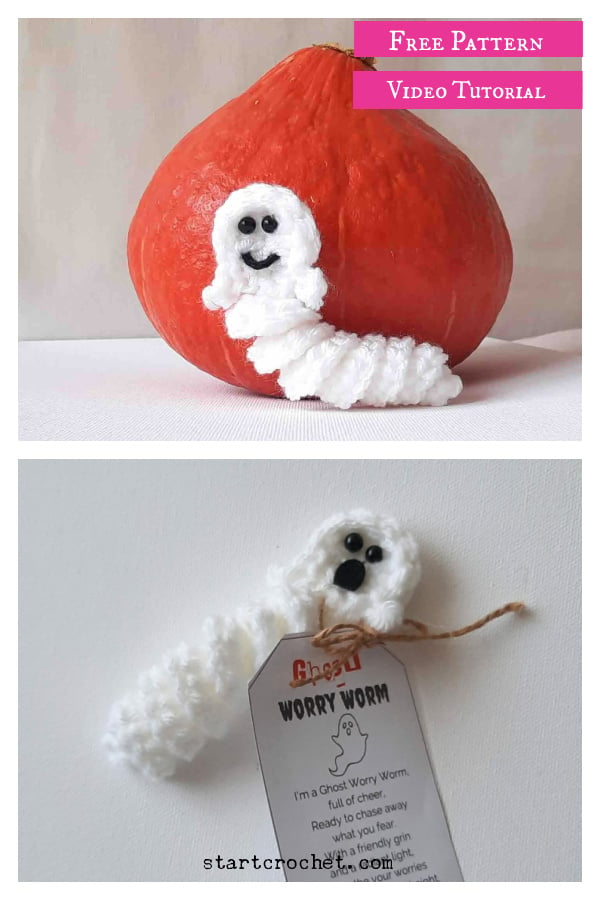 Ghost Worry Worm Free Crochet Pattern and Video Tutorial