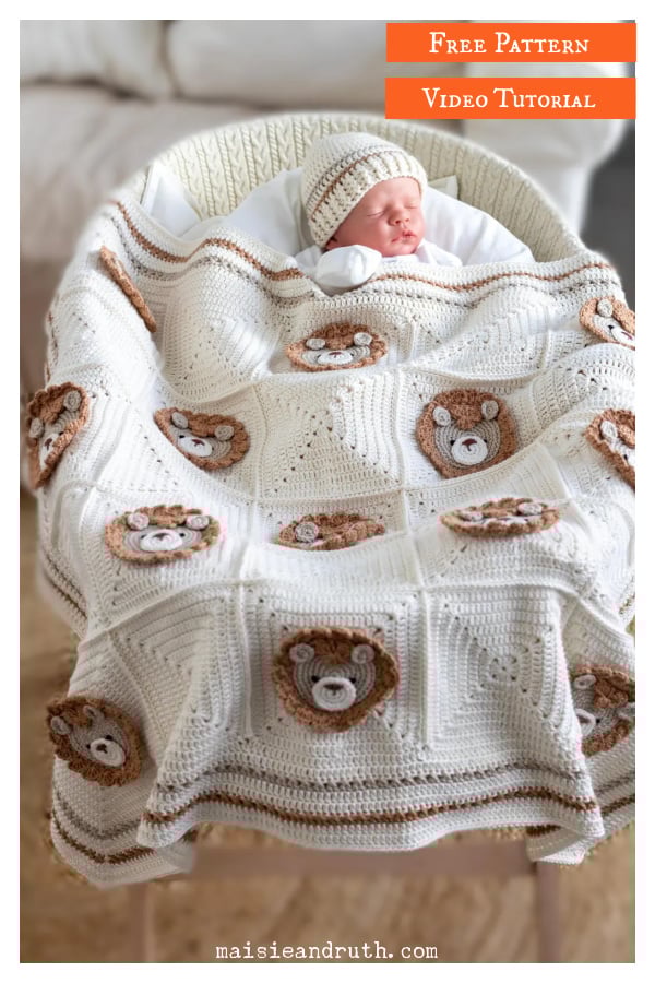 Lion Baby Blanket Free Crochet Pattern and Video Tutorial
