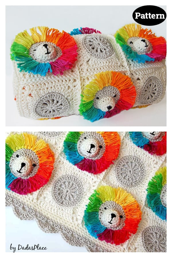 Rainbow Lion Baby Blanket Crochet Pattern