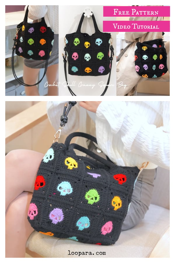 Skull Granny Square Bag Free Crochet Pattern and Video Tutorial