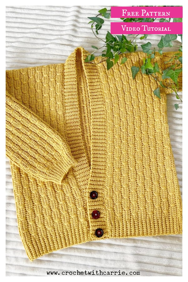 Faux Cable Button Up Cardigan Free Crochet Pattern and Video Tutorial