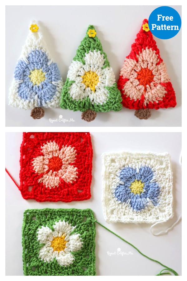 Flower Power Christmas Tree Ornaments Free Crochet Pattern