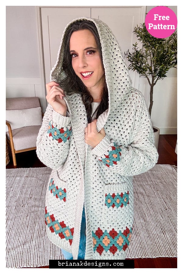 Gemstone Granny Hooded Cardigan Free Crochet Pattern