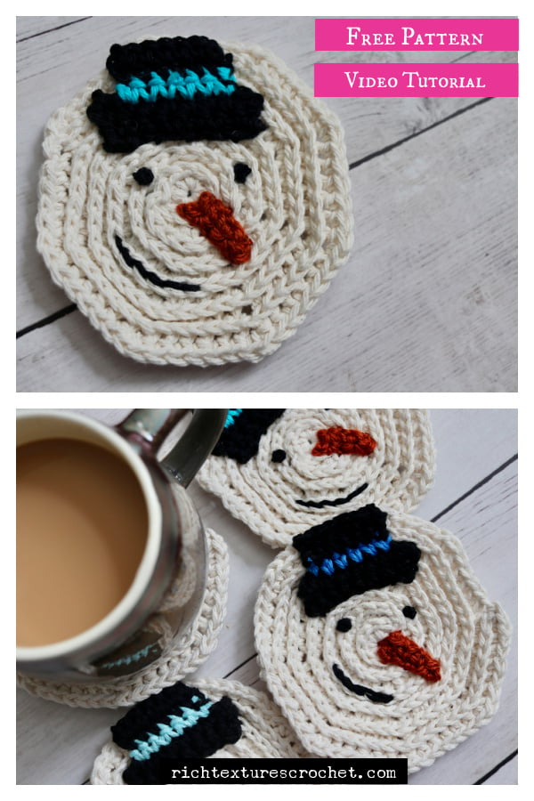 Melted Snowman Coaster Free Crochet Pattern and Video Tutorial