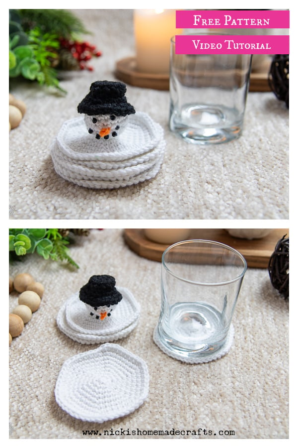 Snowman Coaster Stack Free Crochet Pattern and Video Tutorial