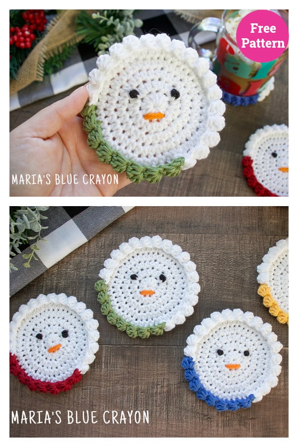 Snowman Coasters Free Crochet Pattern