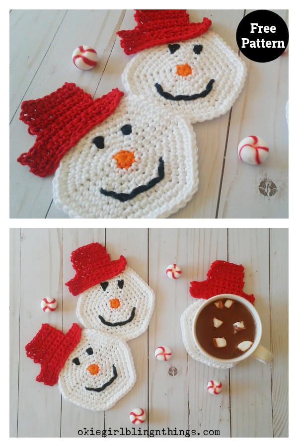 Snowman Coasters Free Crochet Pattern 