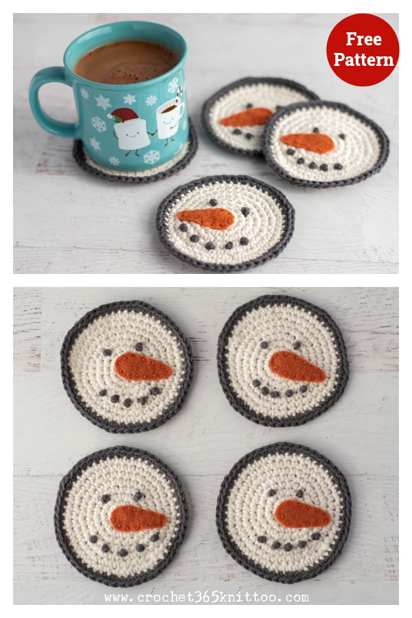 Snowman Coasters Free Crochet Pattern