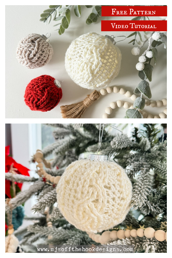 Cozy Cottage Cabled Bauble Free Crochet Pattern and Video Tutorial