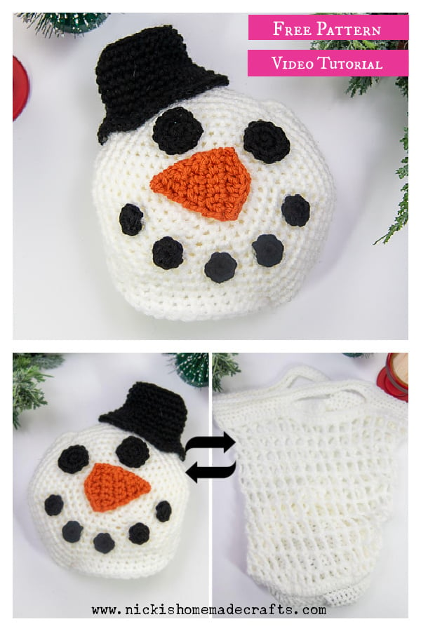 Snowman Market Bag Free Crochet Pattern and Video Tutorial