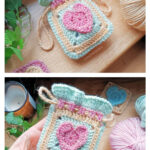 3D Heart Drawstring Bag Free Crochet Pattern