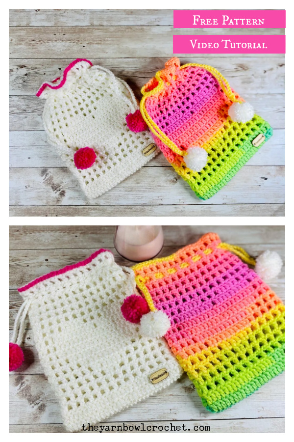 Heart Drawstring Bag Free Crochet Pattern and Video Tutorial