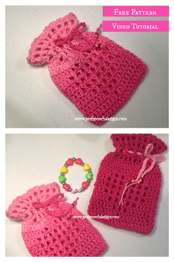 Heart Filet Gift Bag Free Crochet Pattern and Video Tutorial