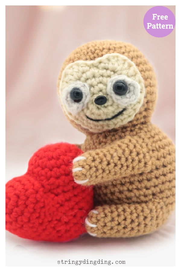 Sloth Hugging a Heart Amigurumi Free Crochet Pattern