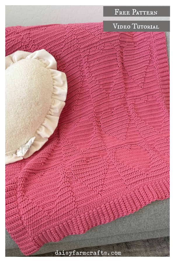 Textured Inverse Hearts Blanket Free Crochet Pattern and Video Tutorial