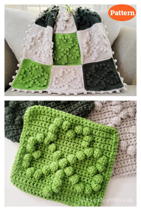 Bobble Stitch Shamrock Square Crochet Pattern