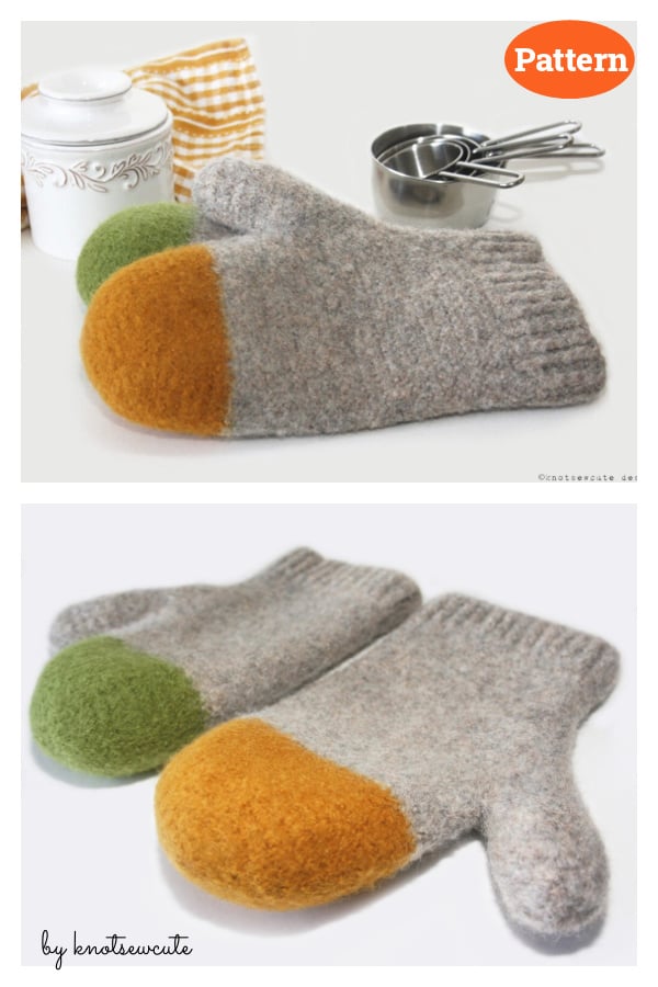 Colour Dipped Felted Oven Mitts Crochet Pattern