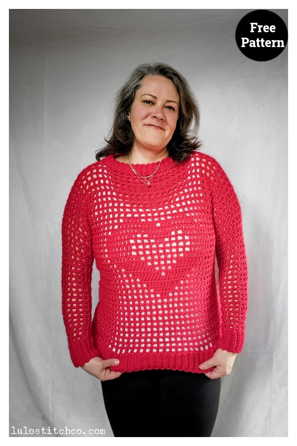 Filet Valerie Heart Sweater Free Crochet Pattern