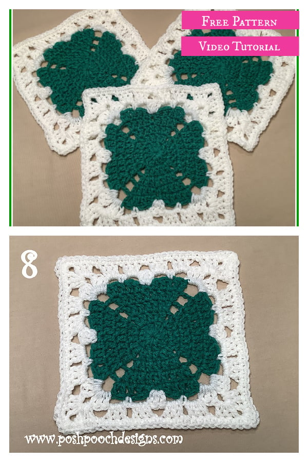 Four Leaf Clover Granny Square Free Crochet Pattern and Video Tutorial 