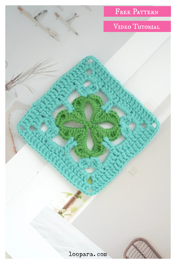 Four Leaf Clover Granny Square Free Crochet Pattern and Video Tutorial 