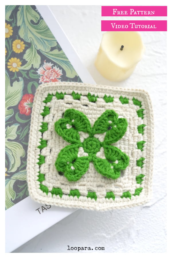 Four Leaf Clover Granny Square Free Crochet Pattern and Video Tutorial