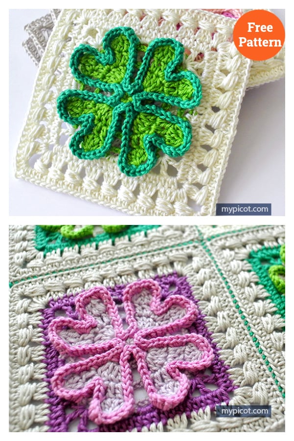 Four-leaf Clover Square Free Crochet Pattern