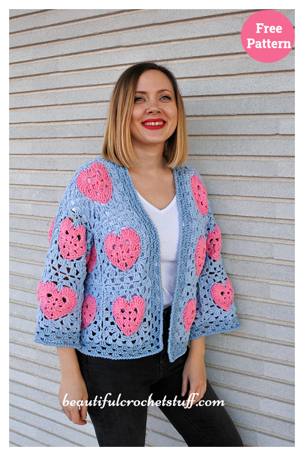 Granny Heart Square Cardigan Free Crochet Pattern