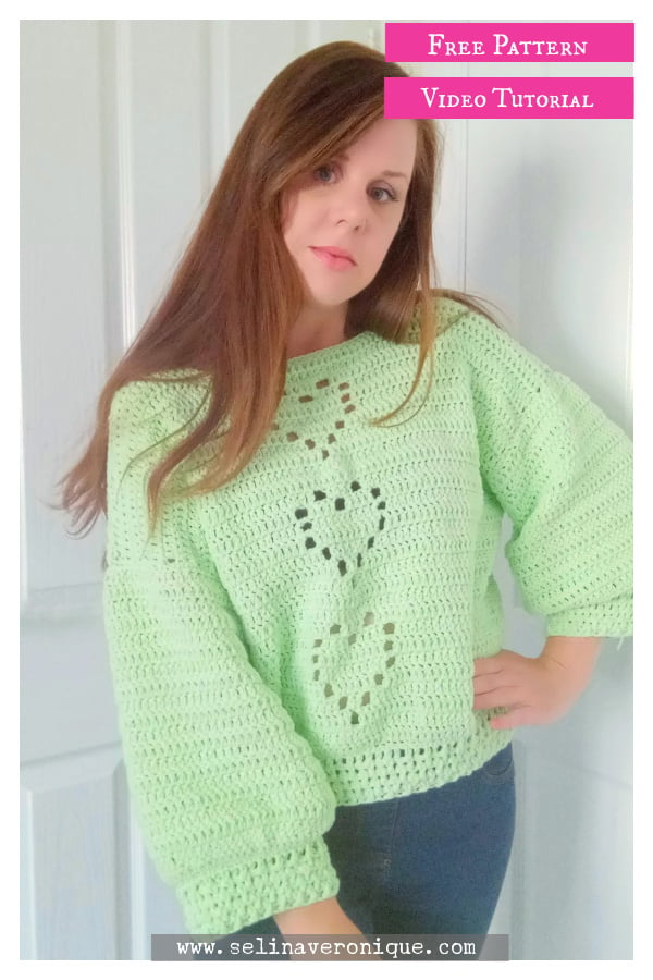 Mint Heart Sweater Free Crochet Pattern and Video Tutorial