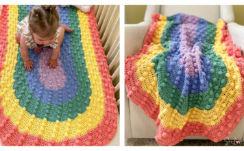 Rainbow Bobble Stitch Crib Blanket Free Crochet Pattern