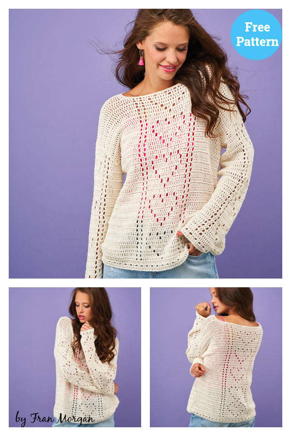 Sweet Heart Lace Sweater Free Crochet Pattern