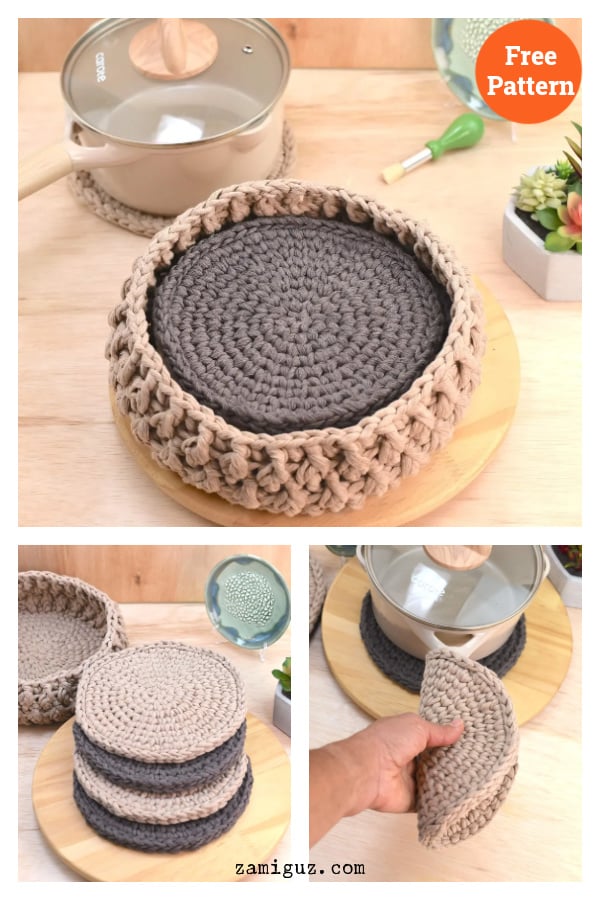 Trivet Set With Basket Free Crochet Pattern 