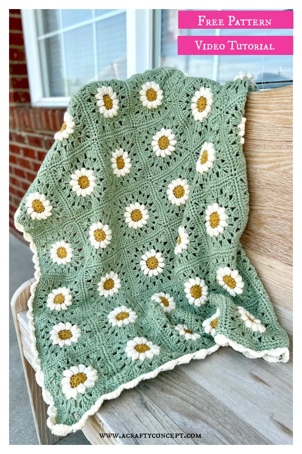 Daisy Granny Square Blanket Free Crochet Pattern and Video Tutorial 