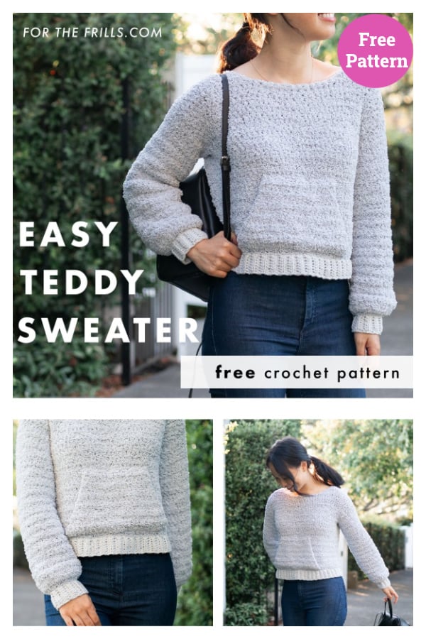 Easy Teddy Jumper with Front Pocket Free Crochet Pattern