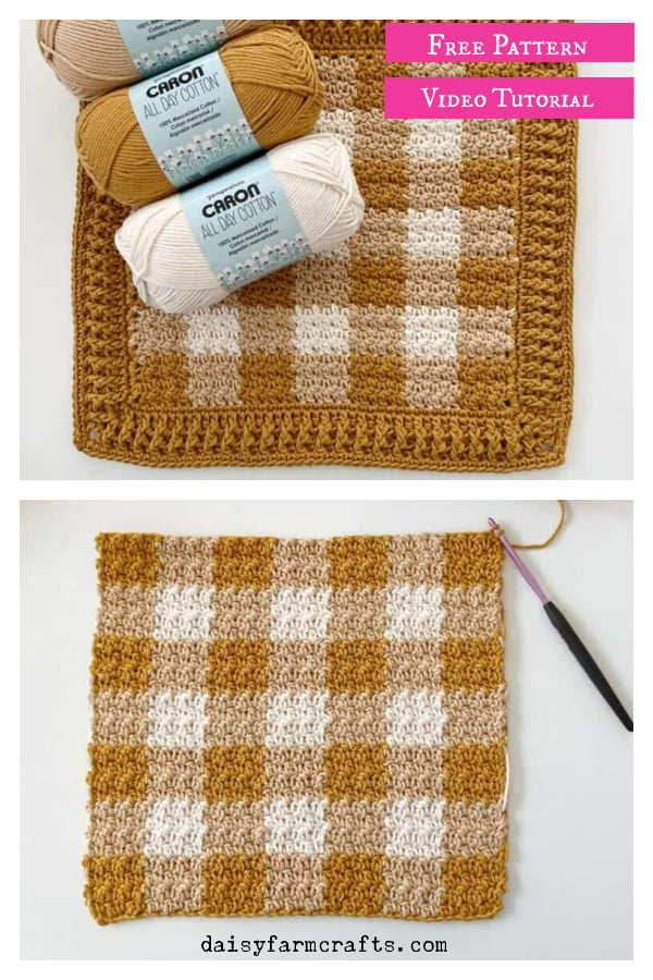 Griddle Stitch Gingham Washcloth Free Crochet Pattern and Video Tutorial