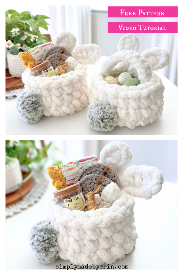 Jumbo Bunny Basket Free Crochet Pattern and Video Tutorial