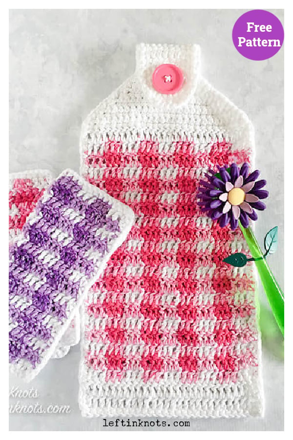 Spring Gingham Hand Towel Free Crochet Pattern