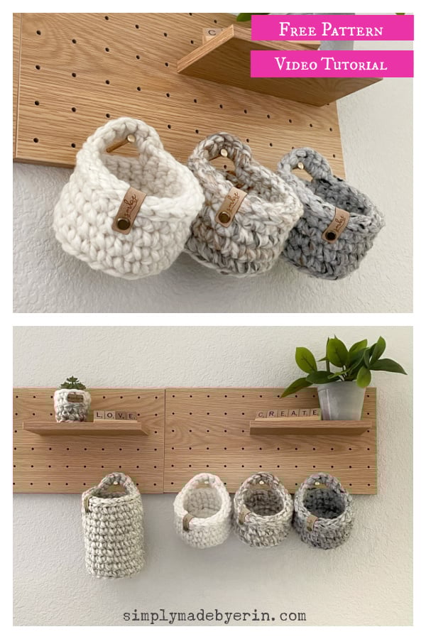 Mini Peg Board Baskets Free Crochet Pattern and Video Tutorial