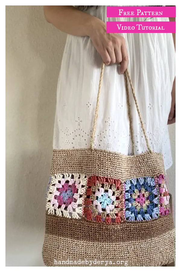 Raffia Granny Square Bag Free Crochet Pattern and Video Tutorial