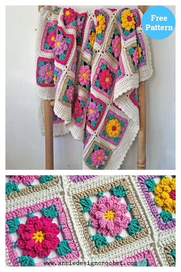 Floral Granny Square Blanket Free Crochet Pattern