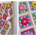 Floral Granny Square Blanket Free Crochet Pattern