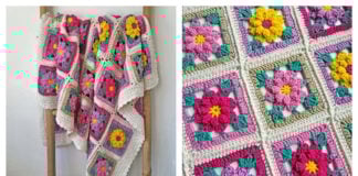 Floral Granny Square Blanket Free Crochet Pattern