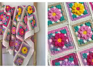 Floral Granny Square Blanket Free Crochet Pattern