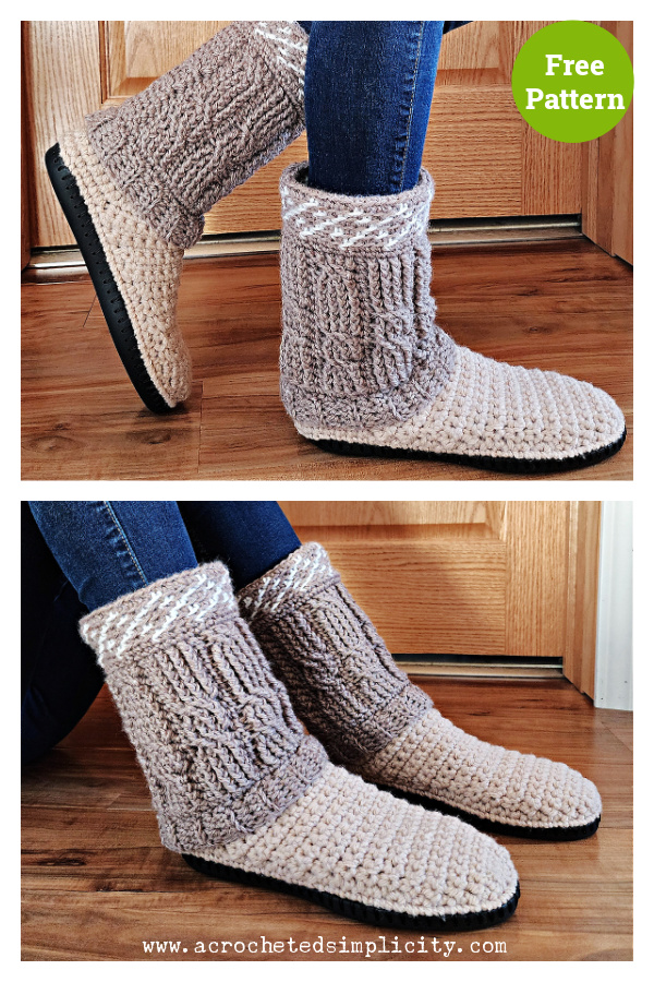 Cable Slipper Boots Free Crochet Pattern