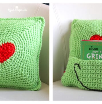 Grinch Heart Pillow Free Crochet Pattern