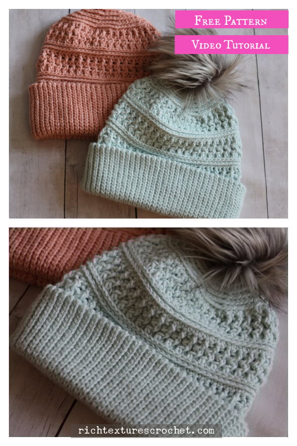 Deep River Beanie Hat Free Crochet Pattern and Video Tutorial