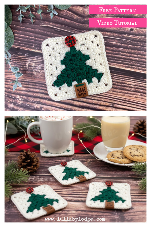Granny Tree Coasters Free Crochet Pattern and Video Tutorial