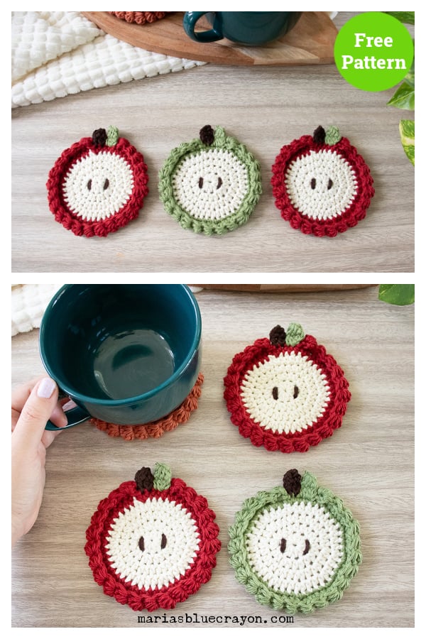 Apple Cup Coaster Free Crochet Pattern