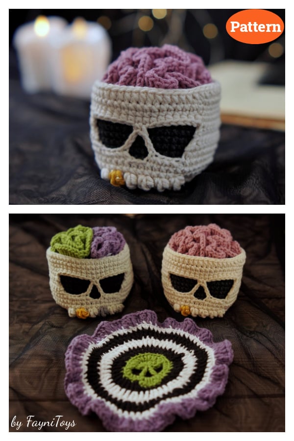 Brainy Skull Coaster Set Crochet Pattern