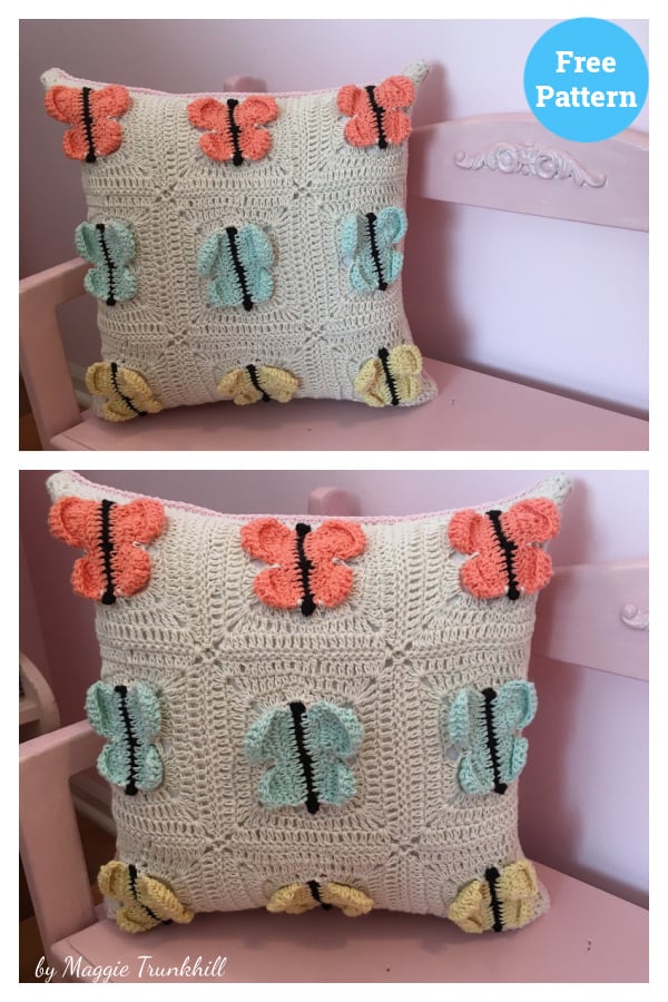 Butterfly Granny Square Pillow Free Crochet Pattern