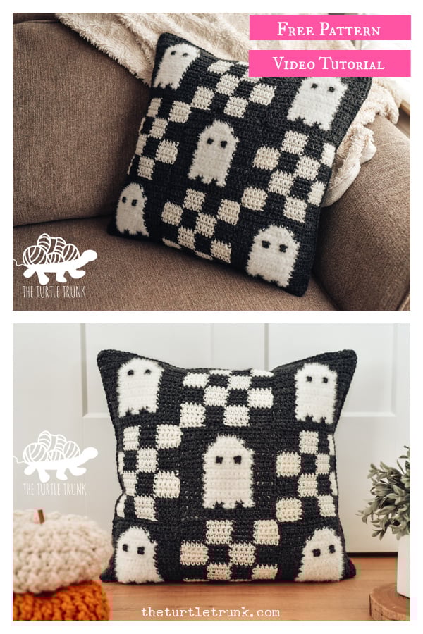 Checkered Ghost Pillow Free Crochet Pattern and Video Tutorial